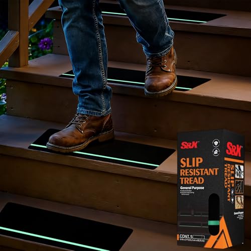 S&X Outdoor Stair Treads Non-Slip 6x24in, 5-Pack, Glow-in-Dark - color: Glow-in-the-Dark/Black, size: 6" x 24"