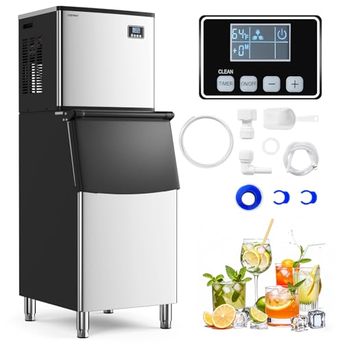 COSTWAY Commercial Ice Maker Machine 418 LBS/24H with 200 LBS Storage Bin, 192PCS Ice Cubes in 11-20 Mins, ETL Approved Industrial Ice Machine with Auto Self-Cleaning for Restaurant Bar Cafe