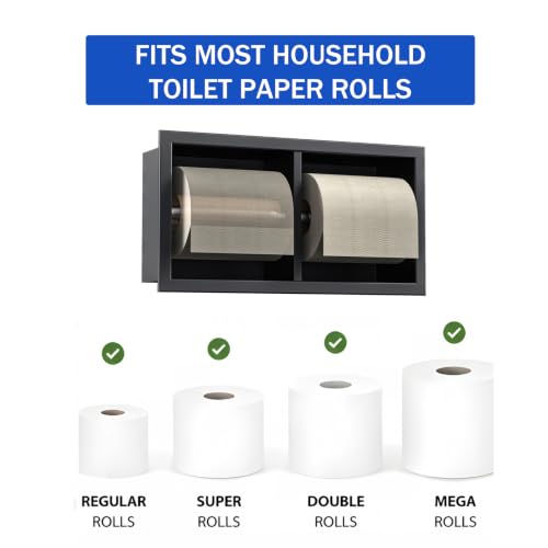 Dual Roll Toilet Paper Holder, Recessed Toilet Tissue Holder - color: Matte Black