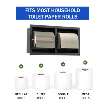 Dual Roll Toilet Paper Holder, Recessed Toilet Tissue Holder - color: Matte Black