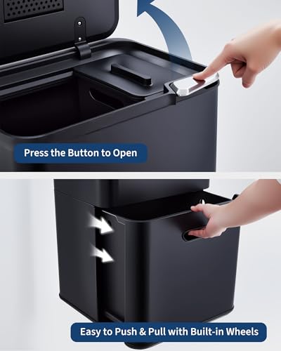 Garvee Dual Trash Can for Kitchen, 2 Compartment (33L + 28L) Garbage Can - color: Black, size: 33L+28L