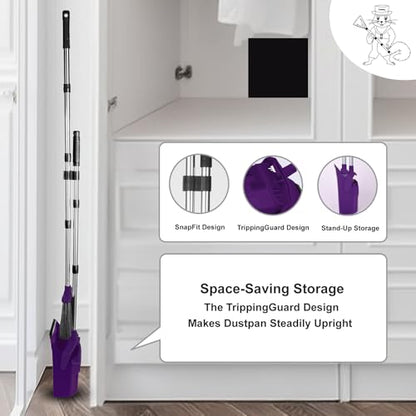 Broom and Dustpan Set for Home, 51" Long Handle Standing Dustpan Purple - color: Purple
