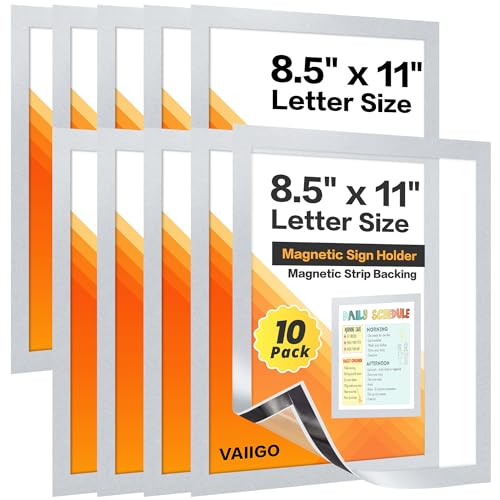 10Packs Magnetic Frames for Refrigerator & Metal Surfaces - 8.5x11 Magnetic Sign Holder - File/Paper/Document Holder with Photo/Picture/Poster Frame for Commercial/Home Use (Silver) - color: Silver, size: 10Pack 8.5"x11"