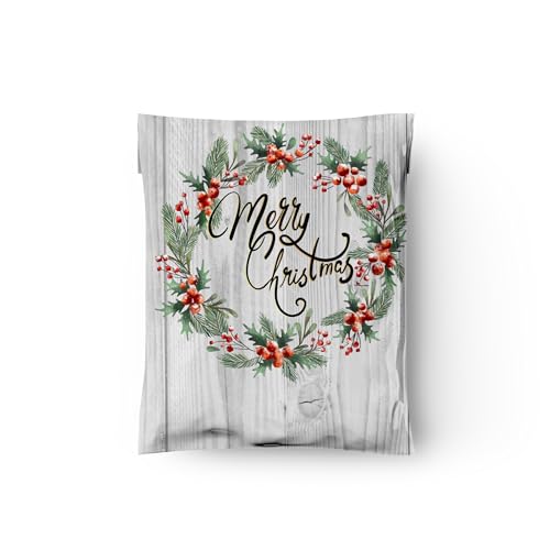 10x13 (100) Christmas Wreath Designer Winter Poly Mailers Self Sealing Waterproof Shipping Envelopes Holiday Premium Printed Bags For Small Businesses - color: Christmas Wreath, size: 10x13