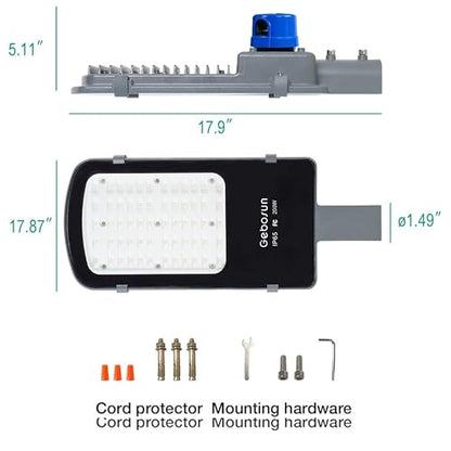 Gebosun 200W LED Street Light Outdoor, Dusk to Dawn with Photocell Sensor, 9600LM 6000K, IP65 Waterproof AC Powered Yard Light, Wall & Pole Mount Security Light for Garage Yard Warehouse