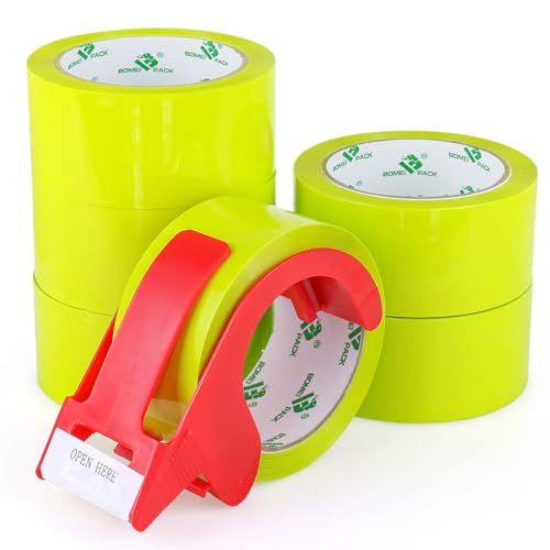 BOMEI PACK Light Yellow Packing Tape Refills - 6 Rolls of Heavy Duty Shipping and Moving Packing Tape - Yellow Strong Packaging Tape for Boxes, Packing and Moving Supplies - 1.88 in. x 60 Yards - color: light yellow