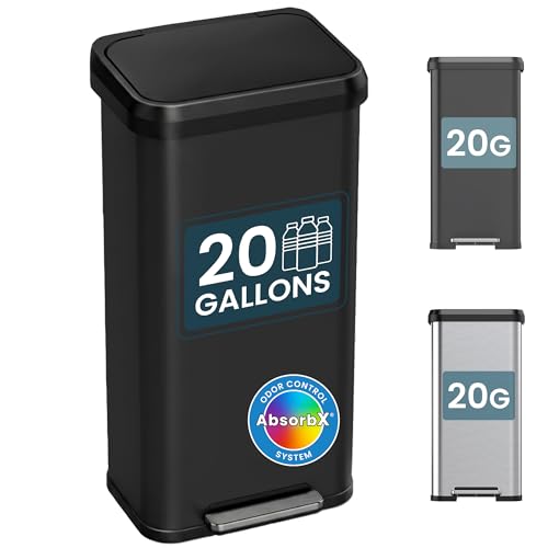 iTouchless SoftStep 20 Gallon Extra-Large Step Pedal Trash Can, Odor Filter - color: Matte, Black