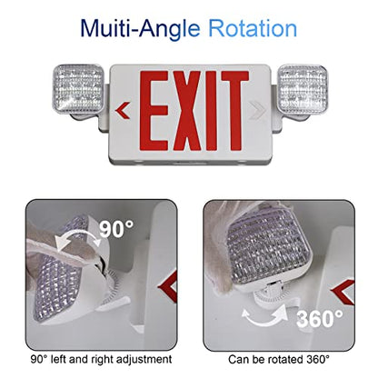 GZRUIYANG Exit Sign with Emergency Lights Red, LED Emergency Exit Light with Battery Backup, UL 924 Certified, AC 120/277V, Commercial Emergency Lights Combo for Business - 1 Pack - color: White Housing Red Letter, size: 1 Pack