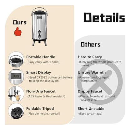 Insulated Beverage Dispenser 3.2 Gallon/12 L, Hot&Cold Water Dispenser with Spigot for Coffee Juice Tea Milk, Stainless Steel Drink Dispenser for Parties Catering Commercial Use Home, Silver - size: 1 Pack