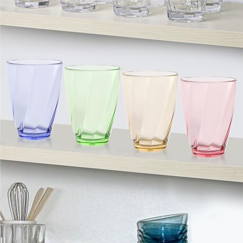 Topsky 12-ounce Plastic Water Tumblers | Set of 4 Colorful Unbreakable Drinking Glasses Clear Acrylic Reusable Juice Wine Cups for Home Picnic Party, Dishwasher Safe,Stackable - color: Mixed Color 12oz