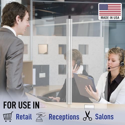 Foldable 3-Panel Economy Plexiglass Sneeze Guard with Full Length Sides for Counters or Tables - Checkout Barrier (23.5"W x 31.5"H) - Shields and Protects from Coughing and Sneezing