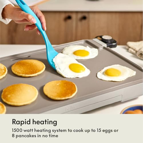bella 12 x 22 Electric Griddle with Warming Tray, Ceramic Nontoxic, Oatmilk - color: Oatmilk + Tray