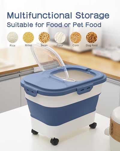 20-30 Lbs Rice Storage Container,Collapsible Food Storage Container - color: Dark Blue/20-30LBS