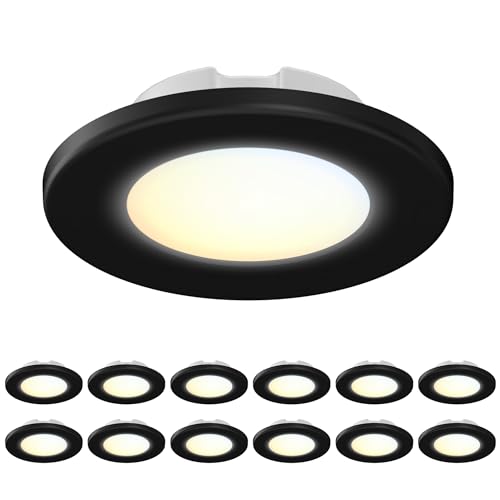 4 Inch LED Mini Surface Mount Light, Recessed Trim, Small Flush Mount Ceiling Light for Hallway, Bathroom, Kitchen, 120V, 60W Replacement, 5CCT Selectable, ETL, Wet Rated, Black/12 Packs - color: Black, size: 12 Packs