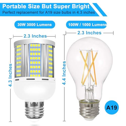 2 Pack 200W Equivalent Led Corn Light Bulb, 3000 Lumen 5000K Daylight White 30W LED Corn Lamp, E26/E27 Base LED Light Bulb for Home Garden Garage Backyard Street Office Household - color: 5000k Daylight White