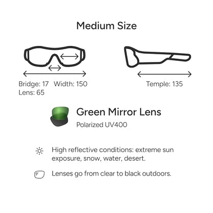 Lucyd Armor Smart Safety Glasses, TR90 Frame, Light Adaptive Lenses, Open Ear Speakers & Microphone - ANSI Z87.1 - style: Green Mirror