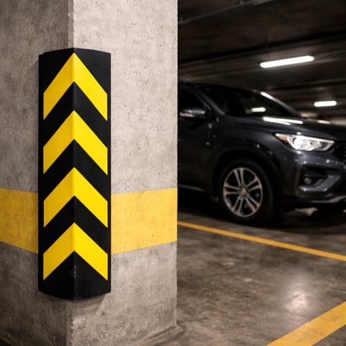 4-Pack Heavy-Duty Rubber Corner Bumpers – Total Pillar & Vehicle Protection, 31" Impact-Absorbing Guards with Reflective Yellow Stripes for Garages, Warehouses & Tight Parking Areas