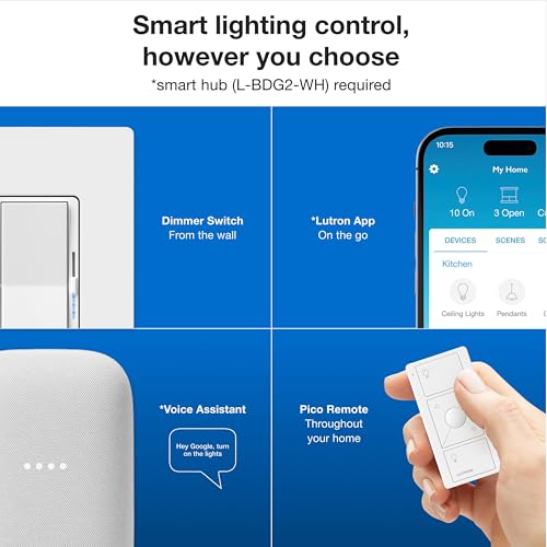 Lutron Caseta Diva Smart Dimmer Starter Kit; Dimmer, Hub, Remote, & More - color: White, size: 1 Pack, style: Smart Dimmer Hub Kit