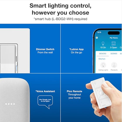 Lutron Caseta Diva Smart Dimmer Starter Kit; Dimmer, Hub, Remote, & More - color: White, size: 1 Pack, style: Smart Dimmer Hub Kit