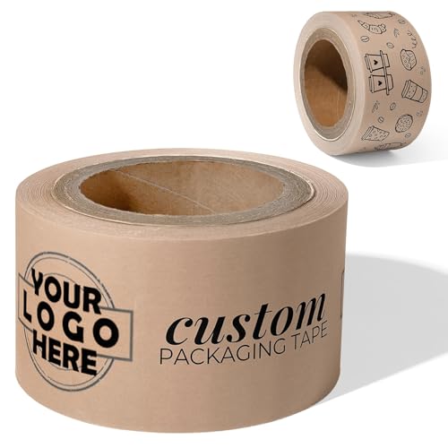 COACO Custom Packaging Tape for Small Business Shipping | Personalized Logo & Design, Water Activated, Reinforced Gummed Kraft Paper Base, Strong, Eco-Friendly Seal for Branded Boxes, Kraft (50') - color: Kraft, size: 50'