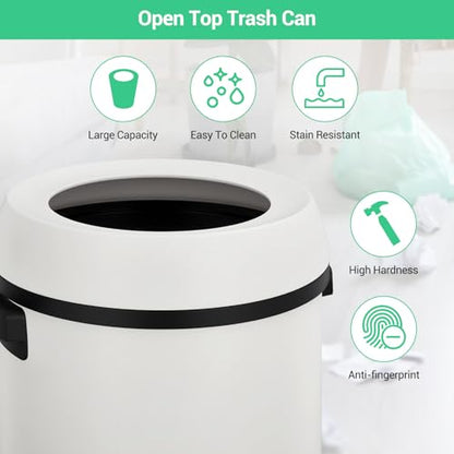 Jojoka 17 Gallon/65L Round Open Top Trash Can, Stainless Steel Garbage Bin, - color: White Open Top
