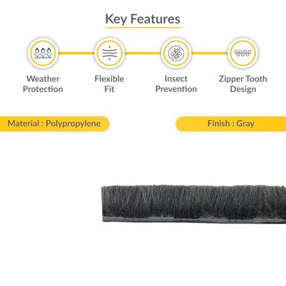 Brixwell Zipper Pile Weatherstrip - 100' Roll, 0.400" Pile Height, Gray Finish, Zipper Weatherization Seal for Windows & Doors, Weatherstrip Replacement, Door Weather Seal - style: 0.400" (10.2mm)