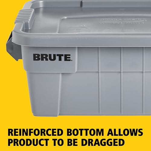 Rubbermaid Commercial Products BRUTE Tote Storage Container with Lid, 14-Gallon-included, Rugged/Reusable Boxes for Moving/Storing in Garage/Basement/Attic/Jobsite/Truck/Camping, Gray - color: Grey