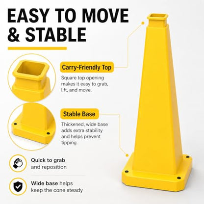 BESEA 3 Pack 36 Inch Yellow Traffic Cones with Weighted Base - color: Yellow, size: 36INCH