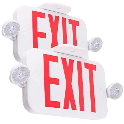 LIT-PaTH Exit Sign with Emergency Light, Battery Backup, 2 Pack - size: 2-Pack