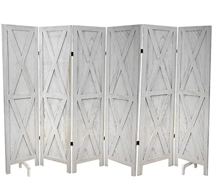 Premium Home 6-Panel Room Divider, Rustic White Barn Door X-Pattern Screen - color: Rustic White - X Pattern - 6 Panel
