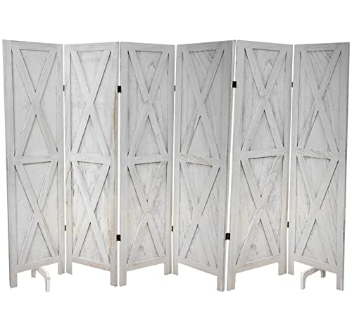 Premium Home 6-Panel Room Divider, Rustic White Barn Door X-Pattern Screen - color: Rustic White - X Pattern - 6 Panel
