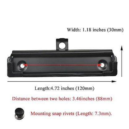 HAHIYO 4.72 Inches Black Metal Mountable Clipboard Clips - 5 Pack, Durable Spring Loaded Clip with Rubber Grips, Hanging Hole and Rivets - Document File Wood Plastic Clip Board for Office School Home - style: Black-4.72in-5p