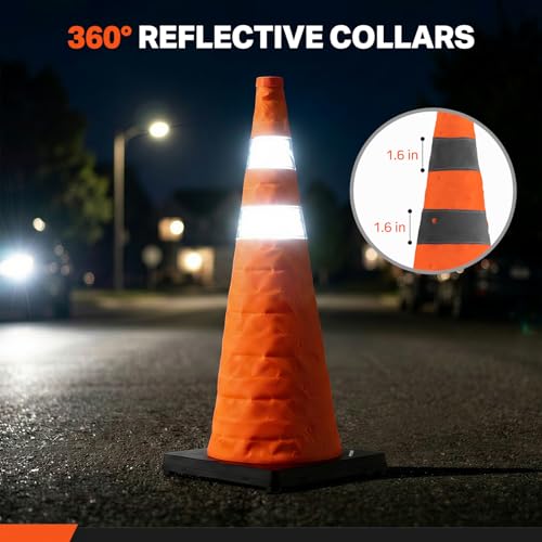 BATTIFE 28 Inch Collapsible Traffic Safety Cones Orange Plastic Base 2 Pack - size: 28inch