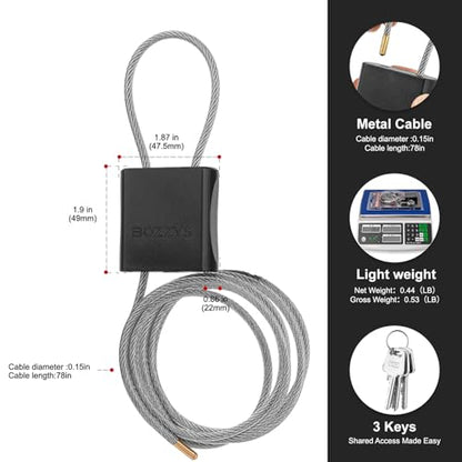 Cable Lock with 3 Keys | L 6.56ft(2m),D 1/6in(4mm) Adjustable Steel Cable Padlock | Aluminum Locks for Bikes, Gate, Lockers & Outdoor Gear | Weatherproof & Black - color: black-L 6.56ft(2m),D 1/6in(4mm)