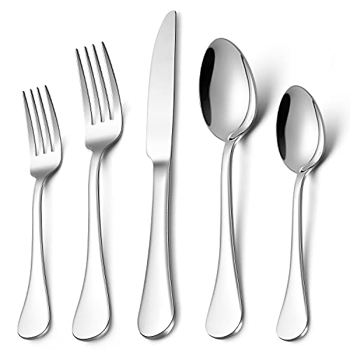 LIANYU 30-Piece 18/10 Flatware Set for 6, Stainless Steel Fancy Silverware - style: Round Edge