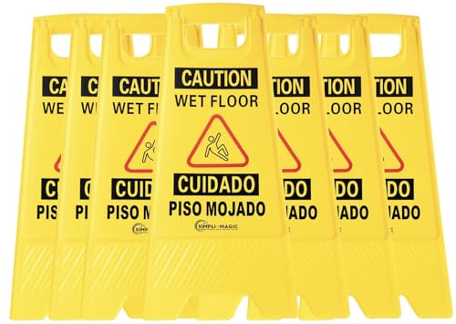 Simpli-Magic 24" Height Wet Floor Caution Signs, 6 Pack – Double-Sided, Bilingual & Foldable Safety Warning Sign – Commercial Grade, Yellow, Plastic - color: Yellow - 6 Pack