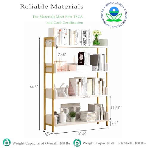 OSCHF Wide Open Shelf Bookcase, 4-Tier, White with Gold Frame - color: Gold + White, size: 4-Tier