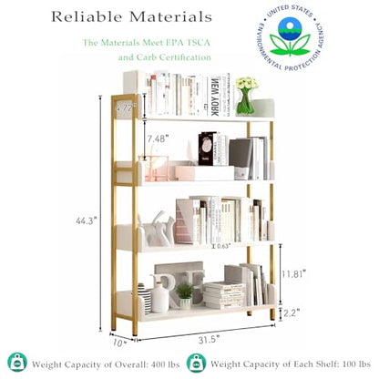OSCHF Wide Open Shelf Bookcase, 4-Tier, White with Gold Frame - color: Gold + White, size: 4-Tier