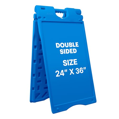 Jumbl Outdoor A-Frame Sandwich Signboard 24” x 36” Display Surface – w/PVC Sign Protector & Sand Fill Holes – Duel Display Signage Stand for Storefront Sidewalk Curb (Blue) - color: Blue