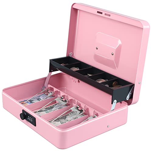 xydled Cash Box with Combination Lock, Metal Money Safe Storage Box, Pink - color: Pink Combination Lock