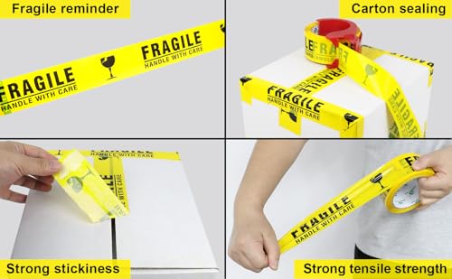 BOMEI PACK 2Pack Fragile Tape 2 Inch x 60 Yards, Fragiles Tape for Shipping with Dispenser, Heavy Duty Marking Tape for Moving Box