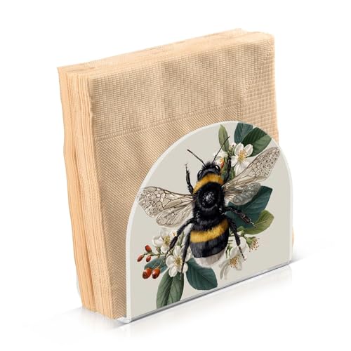 Bee Napkin Holder for Table Bumblebee Acrylic Tissue Dispenser Non-slip Holds 50-60 Napkins Freestanding Tissue Dispenser Box For Kitchen Dining Car Decor - color: bee print