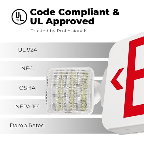 LFI Lights® Standard COMBO UL 924 Listed, Exit Sign with Emergency Lights, Remote Head Capabe, Red LED, White, 120/277VAC Hardwired with Battery Backup, Optional Double Face and Knock Out Arrows COMBO2-R-W-RH