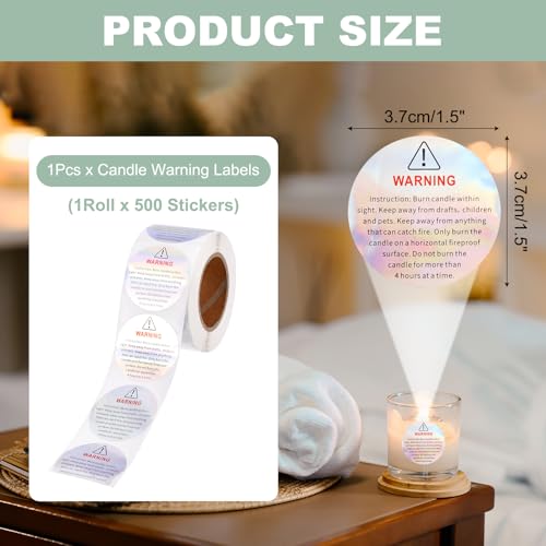 MECCANIXITY Candle Warning Labels 1.5" Laser Silver Warning Stickers 500Pcs - color: Laser Silver With K Style