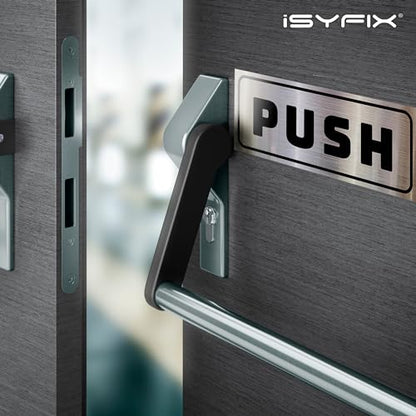 iSYFIX Push Pull Stickers Sign, 6x2.4 Inch, 2 Pack, Black/Brushed Silver - color: Black / Brushed Silver, size: Horizontal 2.4x6
