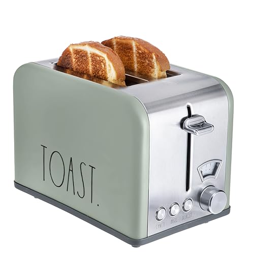 Rae Dunn Toaster, Stainless Steel 2 Slice Square Toaster, Wide Slot with 5 Browning Levels, with Bagel, Defrost and Cancel Options (Sage) - color: Sage