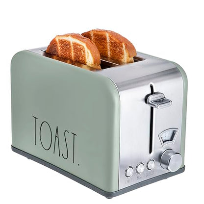 Rae Dunn Toaster, Stainless Steel 2 Slice Square Toaster, Wide Slot with 5 Browning Levels, with Bagel, Defrost and Cancel Options (Sage) - color: Sage