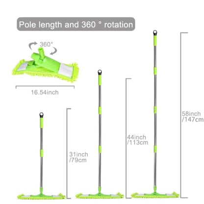 Dust Mop for Hardwood Floors,Wet Dry Flat Mop，2 Pads,Long Handle,Green - color: Green