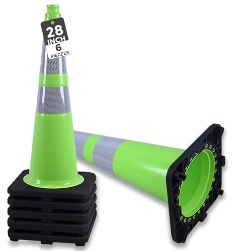 BESEA 6 Pack 28 Inch Green Traffic Cones with Wide Weighted Base - size: 28 inch