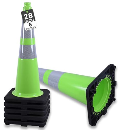 BESEA 6 Pack 28 Inch Green Traffic Cones with Wide Weighted Base - size: 28 inch